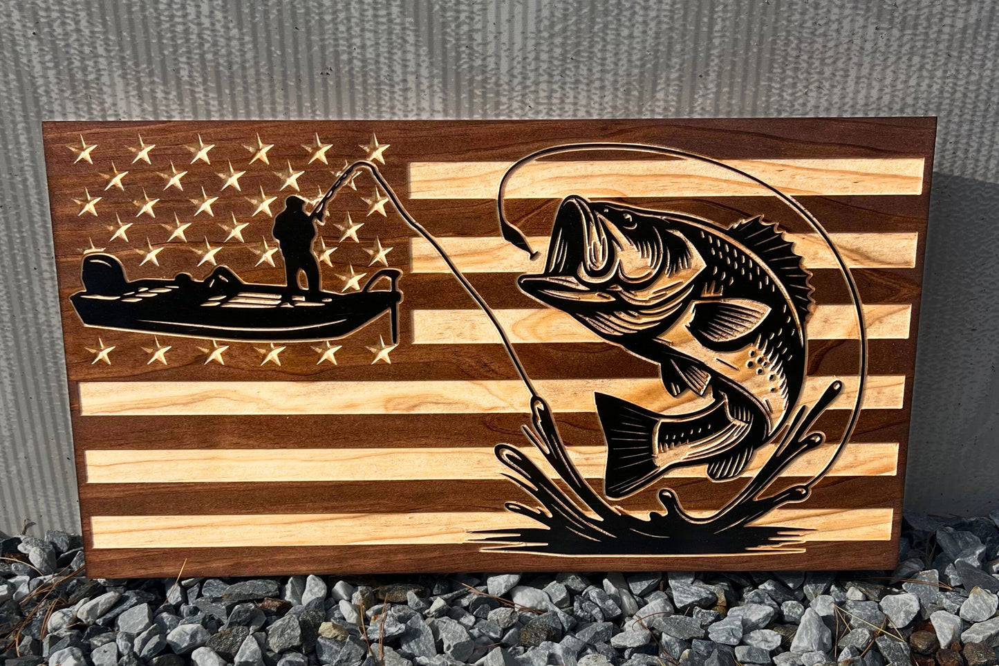 Bass Fishing Wood Flag