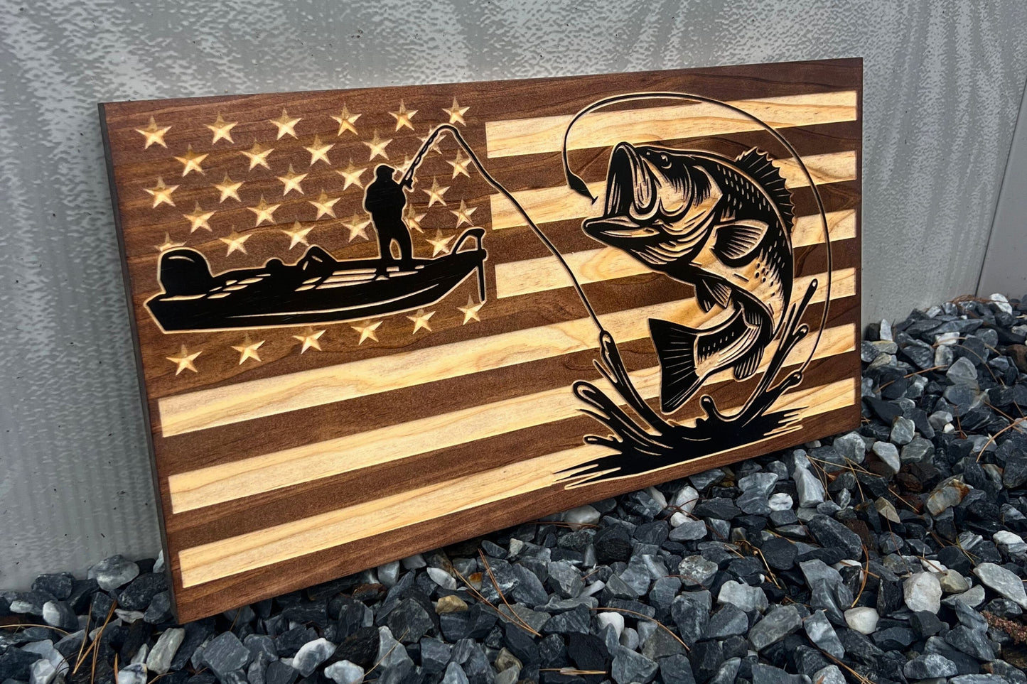 Bass Fishing Wood Flag